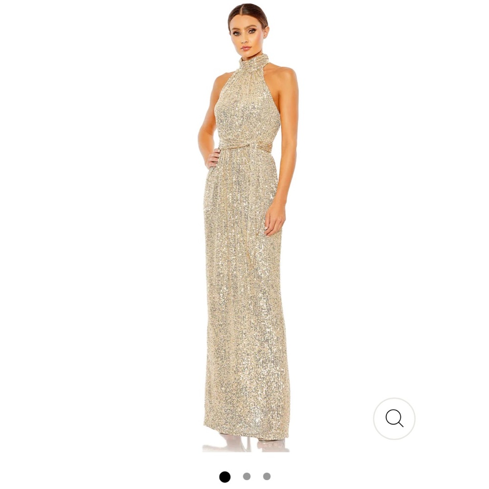 Mac Duggal Gold Sequined Halter Gown size 10